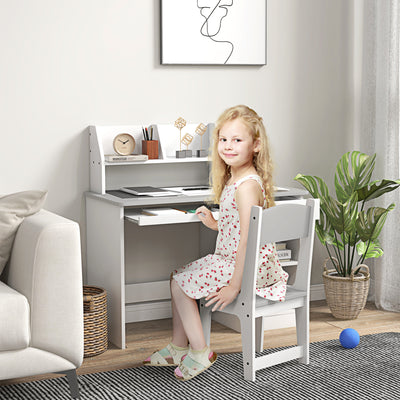 ZONEKIZ Two-Piece Kids Desk and Chair Set with Storage, for Ages 5-8 Years - Grey 