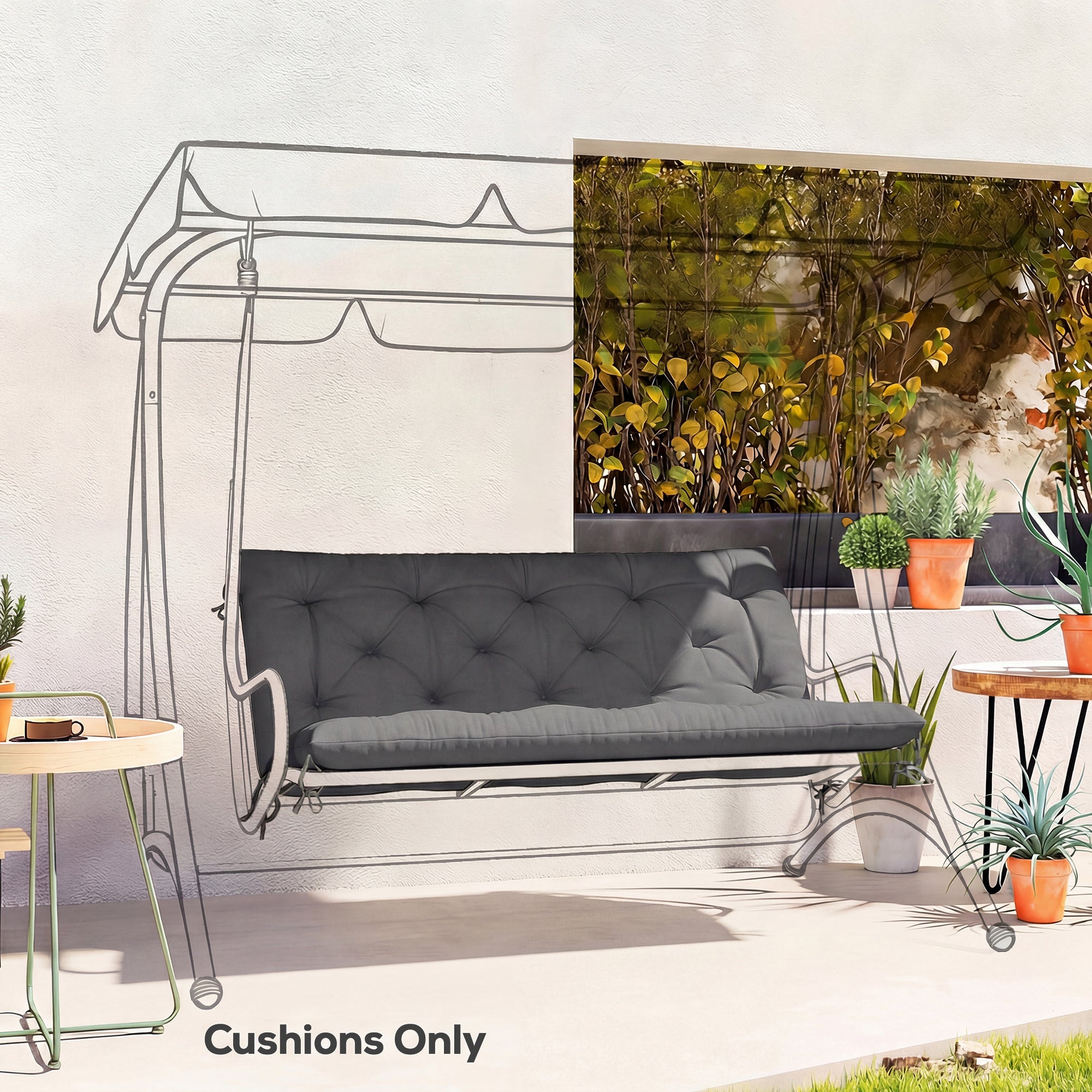 Outsunny Garden Bench Cushion, 2 Seater Swing Chair Cushion, Seat Pad with Ties for Indoor and Outdoor Use, 110 x 120 cm, Black 