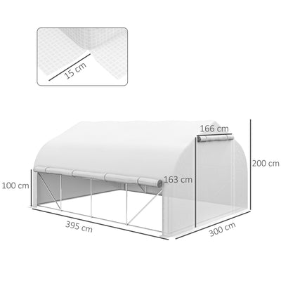 Outsunny 4 x 3(m) Walk-in Polytunnel Greenhouse, Zipped Roll Up Sidewalls, Mesh Door, 8 Mesh Windows, Tunnel Warm House Tent with PE Cover, Complimentary Plant Labels and Gloves, White 