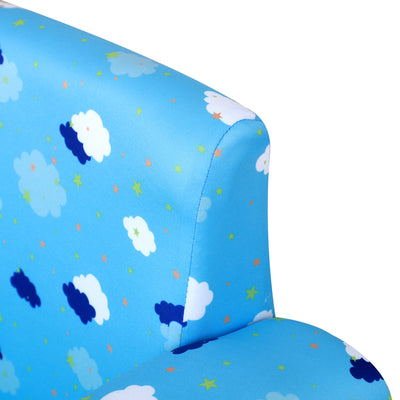 HOMCOM Toddler Chair Children's Armchairs Wood Frame w/ Footrest Anti-Slip Legs High Back Arms for Bedroom Playroom Cute Cloud Star Blue 