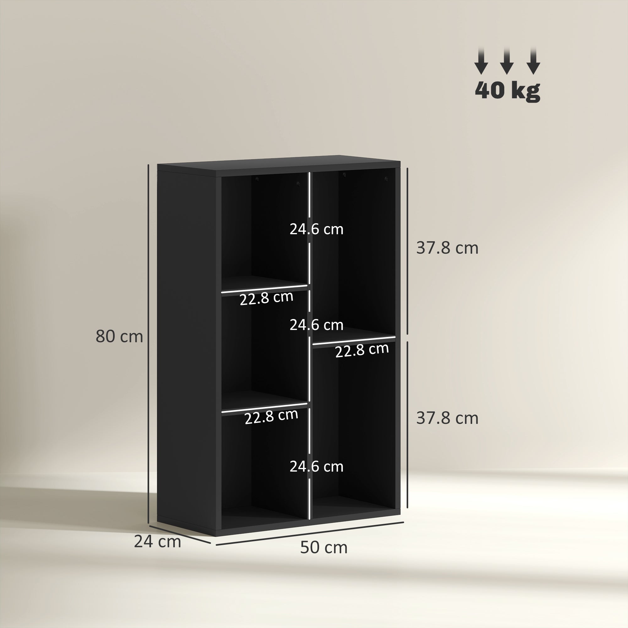 HOMCOM 2-Tier Bookshelf with 5 Compartments - Black 