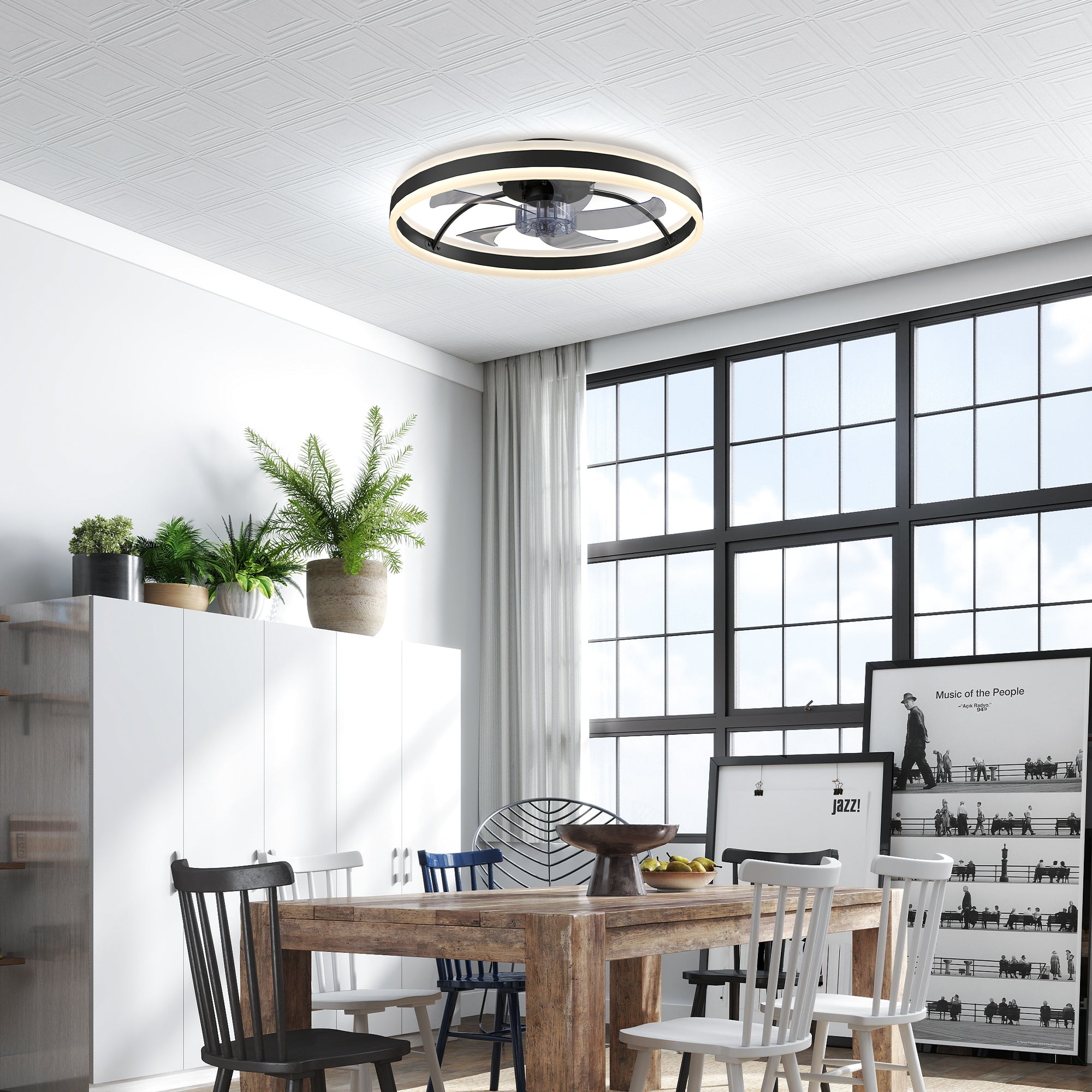 HOMCOM Ceiling Fan with Light and Remote, LED Mount Ceiling Fan with 3 Colour Temperatures, 6 Speed, 50 cm, Black 