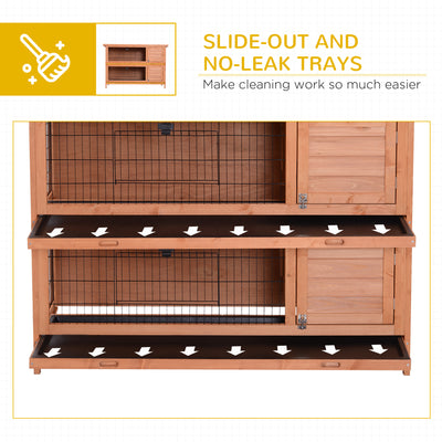 PawHut Rabbit Hutch Outdoor Guinea Pig Hutch Bunny Cage with No-Leak Trays, Divider, 136 x 50 x 93cm, Orange 
