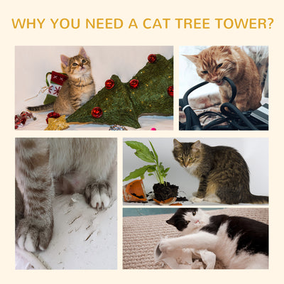 PawHut Floor-to-Ceiling Cat Tree for Indoor Cats, 240-260cm Adjustable Cat Tree - White 