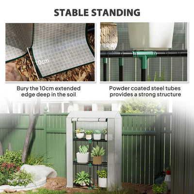 Outsunny 40 x 100cm Three Shelf Steel Frame Greenhouse - White 