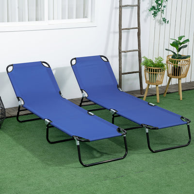 Outsunny Set of Two Metal Frame Folding Sun Loungers - Blue 