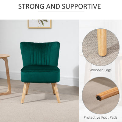 HOMCOM Modern Accent Chair, Fabric Living Room Chair with Rubber Wood Legs and Thick Padding, Green 