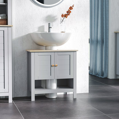 kleankin Under Sink Cabinet, Bathroom Vanity Unit, Pedestal Under Sink Design, Storage Cupboard with Adjustable Shelf, Grey 