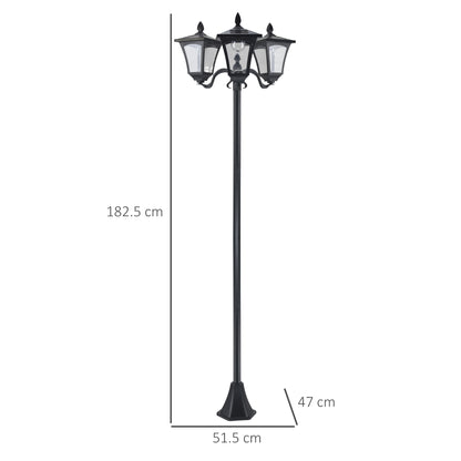 Outsunny 1.8m Traditional Victorian Style 3 Way Head Outdoor Garden Solar Post Lamp Sensor Dimmable LED Lantern Bollard Pathway IP44 – Black 