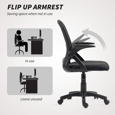 HOMCOM Breathable Mesh Office Chair, Ergonomic Swivel Computer Chair with Flip-up Armrests, Lumbar Back Support for Home/Office, Black 