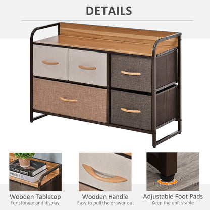 HOMCOM 5-Drawer Dresser, Linen Fabric Chest of Drawers, Dresser Tower Unit for Bedroom Hallway Entryway, Storage Organizer with Steel Frame Wooden Top 
