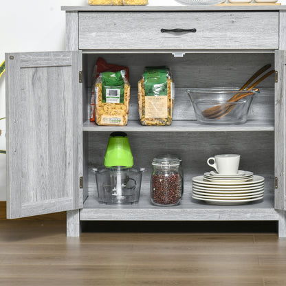 HOMCOM Farmhouse Barn Door Sideboard Storage Cabinet Coffee Bar for LIVING Room – Grey Grain 