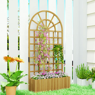 Outsunny Wooden Raised Planter with Trellis, Raised Bed for Garden with Lattice and Drainage Holes for Climbing Plants 