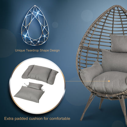 Outsunny Teardop PE Wicker Rattan Chair w/ Thick Cushions 4 Legs Outdoor Seat Egg Garden 