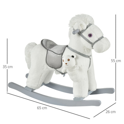 HOMCOM Kids Plush Ride-On Rocking Horse Toy Rocker with Plush Toy Realistic Sounds for Child 18-36 Months White 