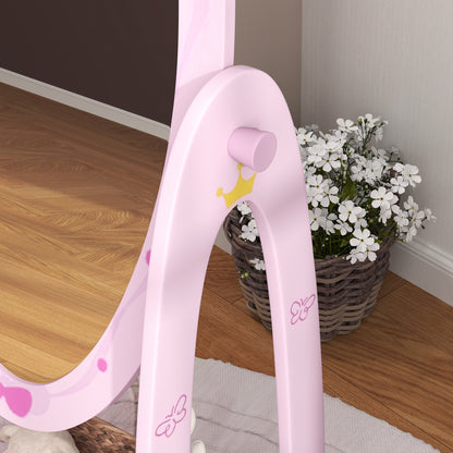 AIYAPLAY Kids Full Length Mirror, 360\'c2\'b0 Rotating Children Standing Mirror with Storage Shelf, Pink
