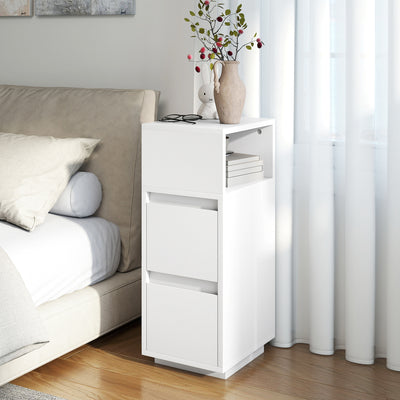 HOMCOM Slim Bedside Table, Narrow Bedside Cabinet with Open Shelf and 2 Drawers for Bedroom, Living Room, White 
