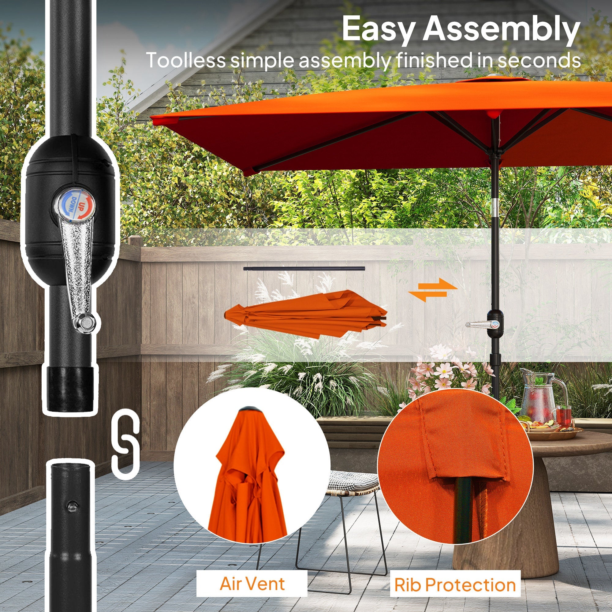 Outsunny 3x2m Patio Parasol Garden Umbrellas Canopy with Aluminium Tilt Crank Rectangular Sun Shade Steel, Orange 
