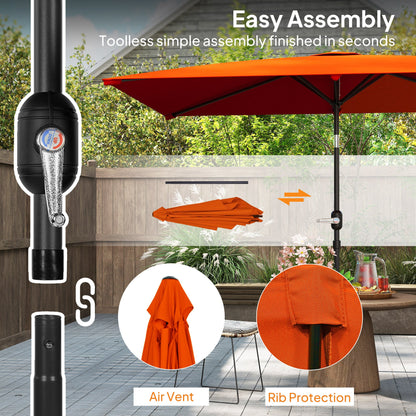 Outsunny 3x2m Patio Parasol Garden Umbrellas Canopy with Aluminium Tilt Crank Rectangular Sun Shade Steel, Orange 