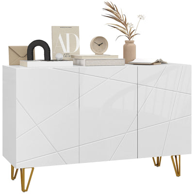 HOMCOM Modern Luxe High Gloss Sideboard, with Hairpin Legs - White 