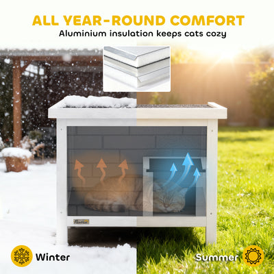 PawHut Outdoor Cat House Insulated with Openable Roof, Weatherproof Feral Cat Shelter for Rabbits, Cats, Grey 