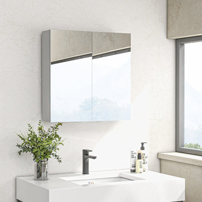 kleankin Bathroom Mirror Cabinet, Wall Mounted Bathroom Storage Cupboard with Adjustable Shelf, 60W x 15D x 60Hcm, High Gloss White 