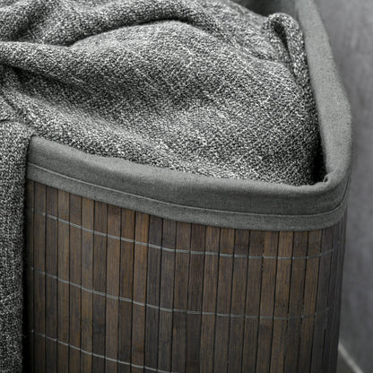 HOMCOM Bamboo Laundry Basket with Lid, 55 Litres Laundry Hamper with Removable Washable Lining,  Corner Washing Baskets, 38 x 38 x 57cm, Grey 
