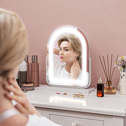 HOMCOM LED Vanity Mirror with Lights, 33 x 44.5cm Lighted Makeup Mirror with 3 Colour, 360\'c2\'b0 Rotation, Touch Screen, for Bedroom and Dressing Room, White