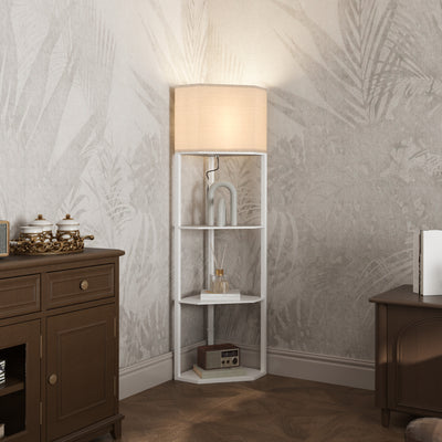 HOMCOM Three-Shelf Corner Floor Lamp - White 