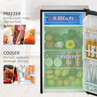 HOMCOM 91 Litre Freestanding Under Counter Fridge Freezer, Small Fridge with Chiller Box, Adjustable Thermostat, 47.5cm Wide, Black 