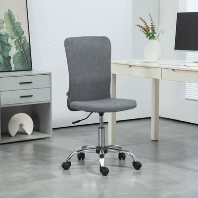 HOMCOM Armless Computer Desk Chair, Fabric Swivel Office Chair, Makeup Vanity Chair with Height Adjustable, Wheels, for Home Study Bedroom, Grey 