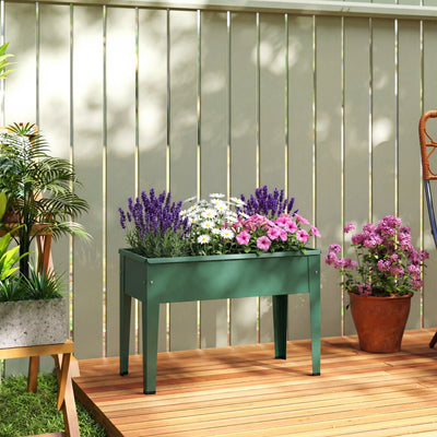 Outsunny Raised Planter, Metal Raised Garden Bed on Legs with Drainage Hole and Foot Covers, Green 