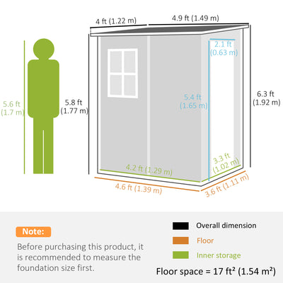 Outsunny 4'x5' Garden Storage Shed, Lean to Shed, Lockable Garden Shed with Window, Vent and Plastic Roof, Grey 