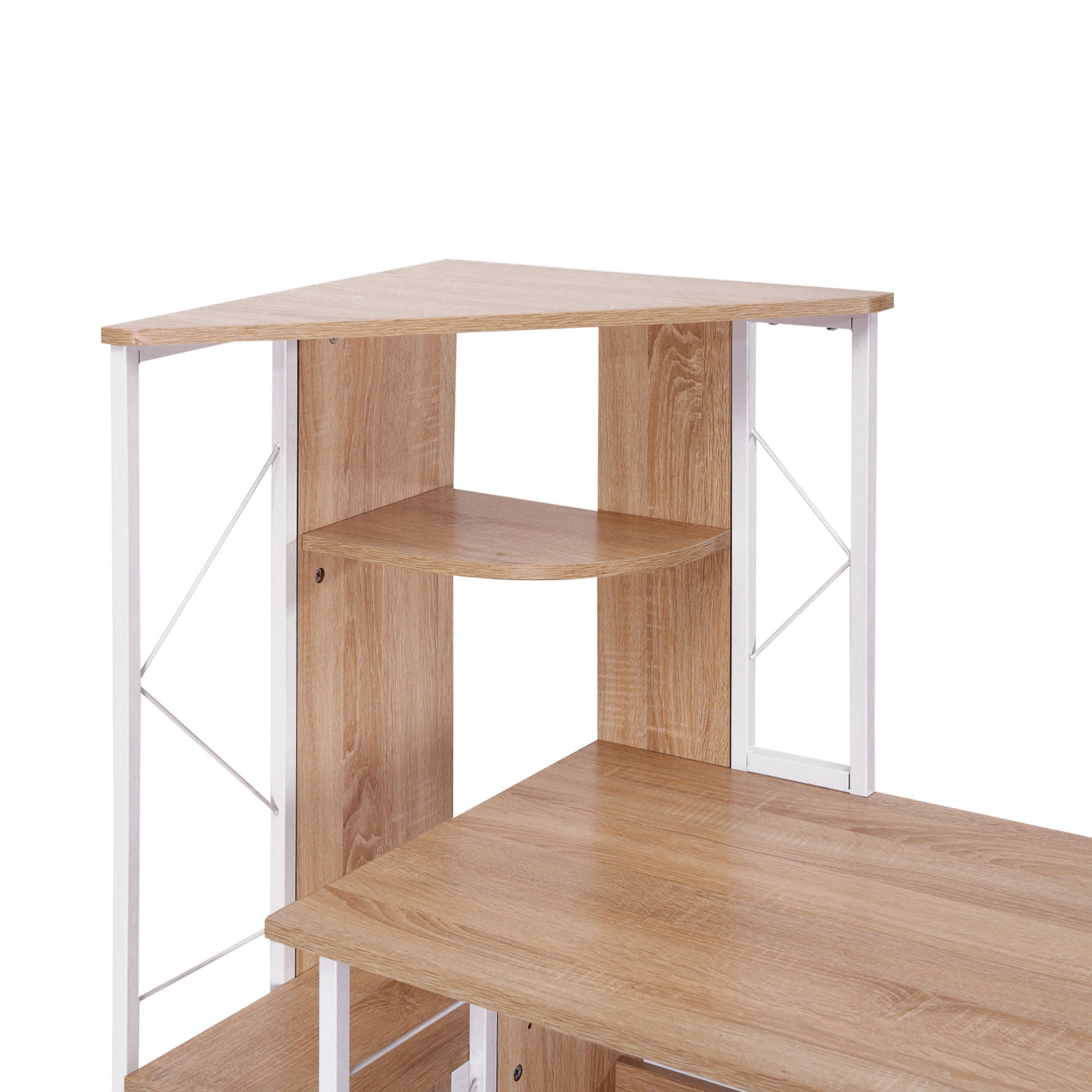 HOMCOM Computer Desk with Drawers and Bookshelf, Writing Desk for Home Office with Storage Shelves, Study Workstation, Oak 