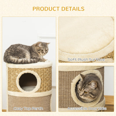 PawHut Cat Scratching Barrel Kitten Tree Tower for Indoor Cats Pet Furniture Climbing Frame Covered with Sisal and Seaweed Rope Cozy Platform Soft Plush 