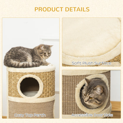 PawHut Cat Scratching Barrel Kitten Tree Tower for Indoor Cats Pet Furniture Climbing Frame Covered with Sisal and Seaweed Rope Cozy Platform Soft Plush 