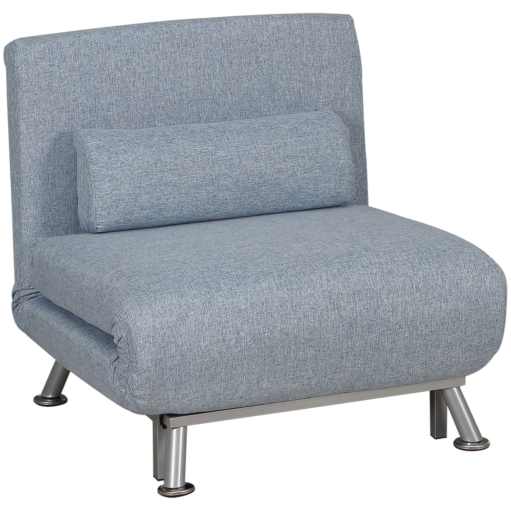 HOMCOM Linen Chair Bed, 3-in-1 Convertible Sleeper Chair with Adjustable Backrest, Pillow, for Living Room, Bedroom, Sky Blue 