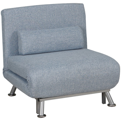 HOMCOM Linen Chair Bed, 3-in-1 Convertible Sleeper Chair with Adjustable Backrest, Pillow, for Living Room, Bedroom, Sky Blue 