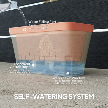 Outsunny Set of 3 Self Watering Plant Pots Outdoor, 27cm Rectangular Garden Planters with Visual Water Level Window, Plastic Flower Pots for Indoor Outdoor Garden Balcony Windowsil