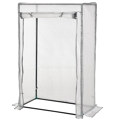 Outsunny 100 x 50 x 150cm Tomato Greenhouse with Roll-up Door, Mini Greenhouse with PE Cover, Outdoor Grow House Small Green House for Yard, Balcony, Garden, White 