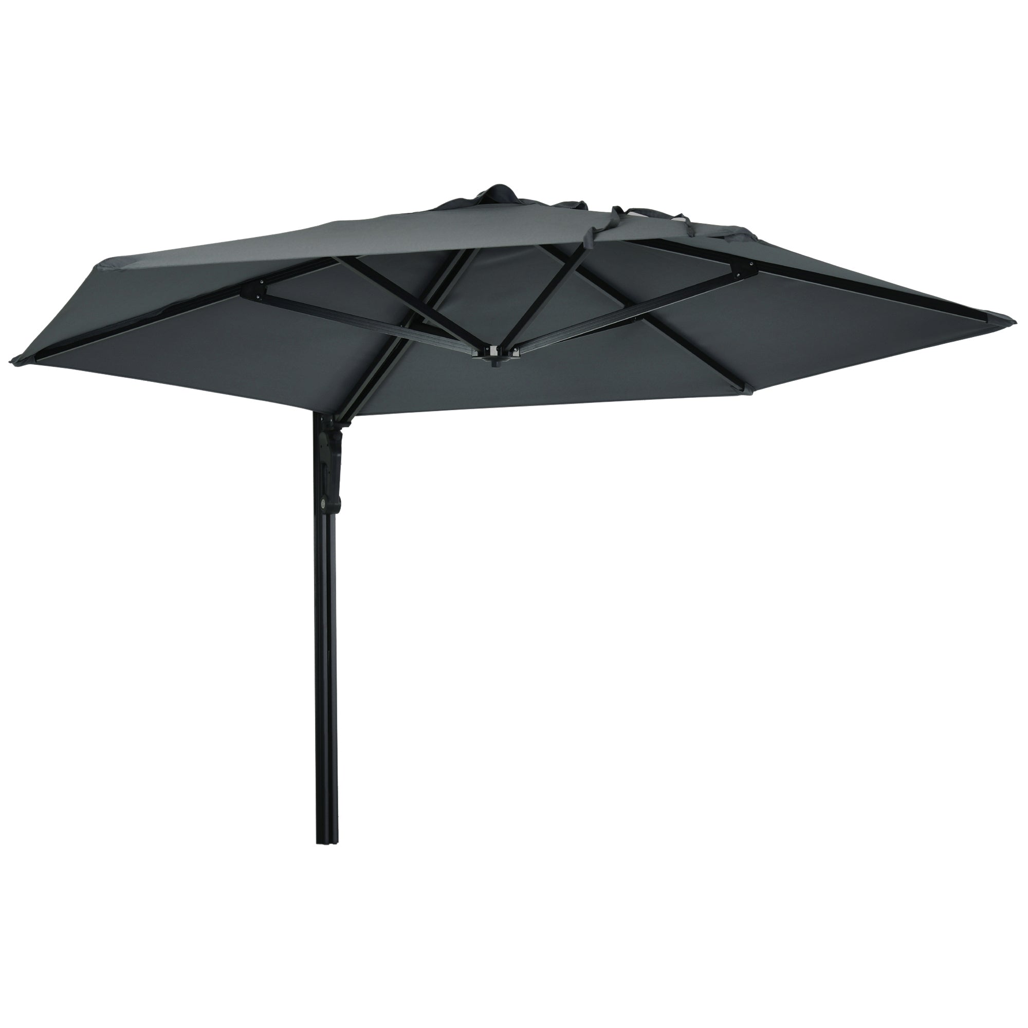 Outsunny 2.5m Wall Mounted Parasol, Hand to Push Outdoor Patio Umbrella with 180 Degree Rotatable Canopy for Porch, Deck, Garden, 250 cm, Dark Grey 