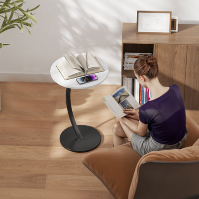 HOMCOM C Shaped Side Table, Round Bedside Table with Marble Effect Top, Modern Coffee Table Sofa End Table with Metal Frame for Living Room Bedroom Office, White 
