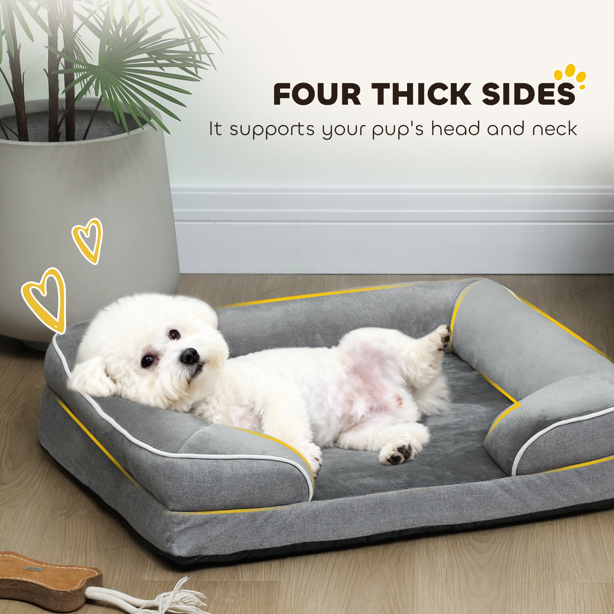 PawHut Dog Sofa Bed, Washable Pet Bed with Removable Cover and Non-Slip Bottom for Cats and Small Dogs, Grey 