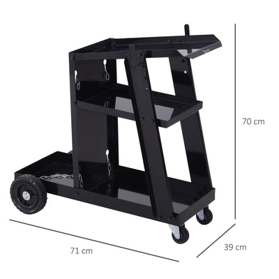 DURHAND Welding Cart Welder Trolley Garage for Gas Bottles w/ Safety Chain, Wheels, Black 