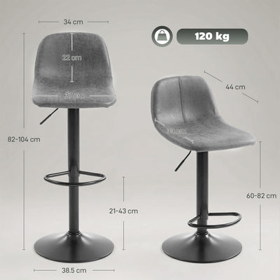 HOMCOM Bar Stools Set of 2, Modern Swivel Barstools with Footrest for Kitchen Island and Dining Room, Grey 