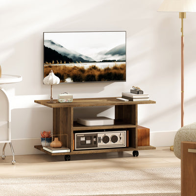 HOMCOM Modern TV Cabinet Stand Storage Shelves Table Mobile Bedroom Furniture Bookshelf Bookcase Walnut 