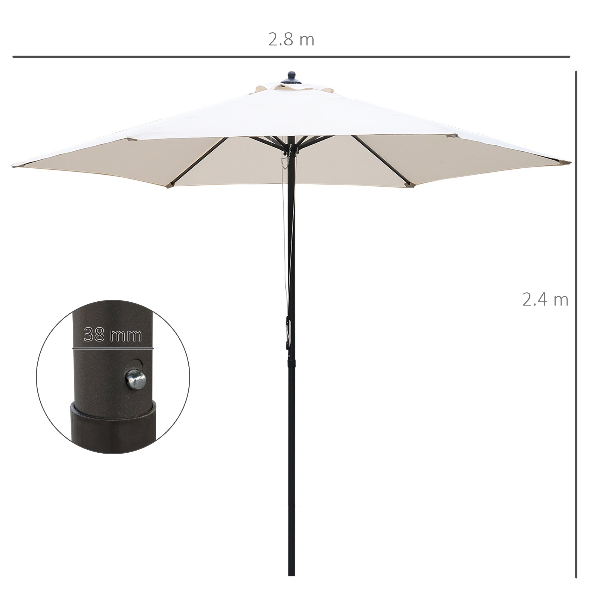 Outsunny 2.8m Garden Parasol Umbrella, Round Outdoor Market Table Umbrella Sun Shade Canopy, Off-White 