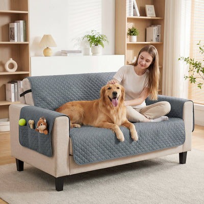 PawHut Waterproof Sofa Cover 2 Seater, Soft Couch Cover for Dogs Cats Pets, Non Slip Sofa Slipcoevr with Elastic Straps 