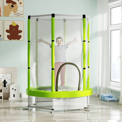 AIYAPLAY 4.6ft Toddler Trampoline w/ Safety Enclosure Net, for Indoor Outdoor Use, Ages 3-6 Years, Green 
