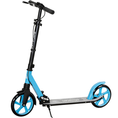 HOMCOM One-click Folding Kick Scooter for 14+ w/ Adjustable Handlebar, Push Scooter with Kickstand, Dual Brake System, Blue 